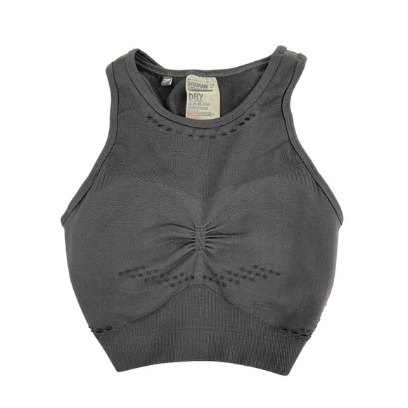 Gymshark Mesh Crop Tank Sports Bra Activewear Training Black XS - Picture 1 of 3